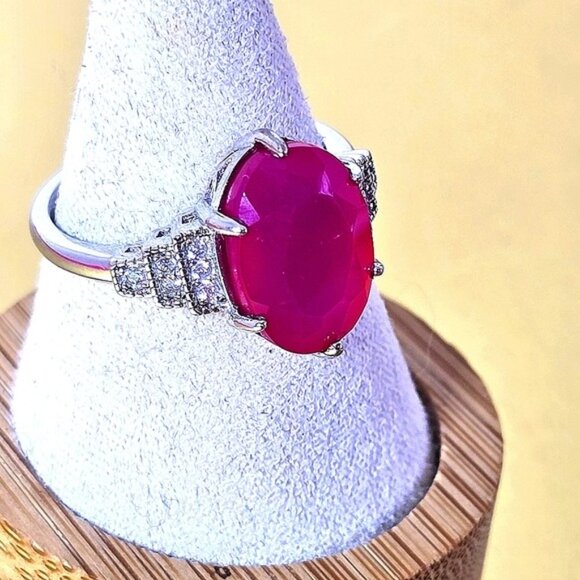 925 Sterling Silver Ring Sz 7.75 with Natural Chalcedony & Cz - Picture 5 of 10